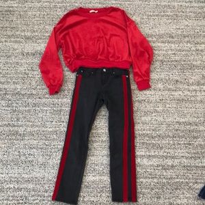 Girls Hudson Red Striped Jeans